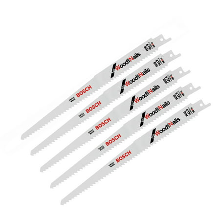 Bosch 5 Pack 9 Inch 6 TPI Wood with Nails Reciprocating Saw Blades #