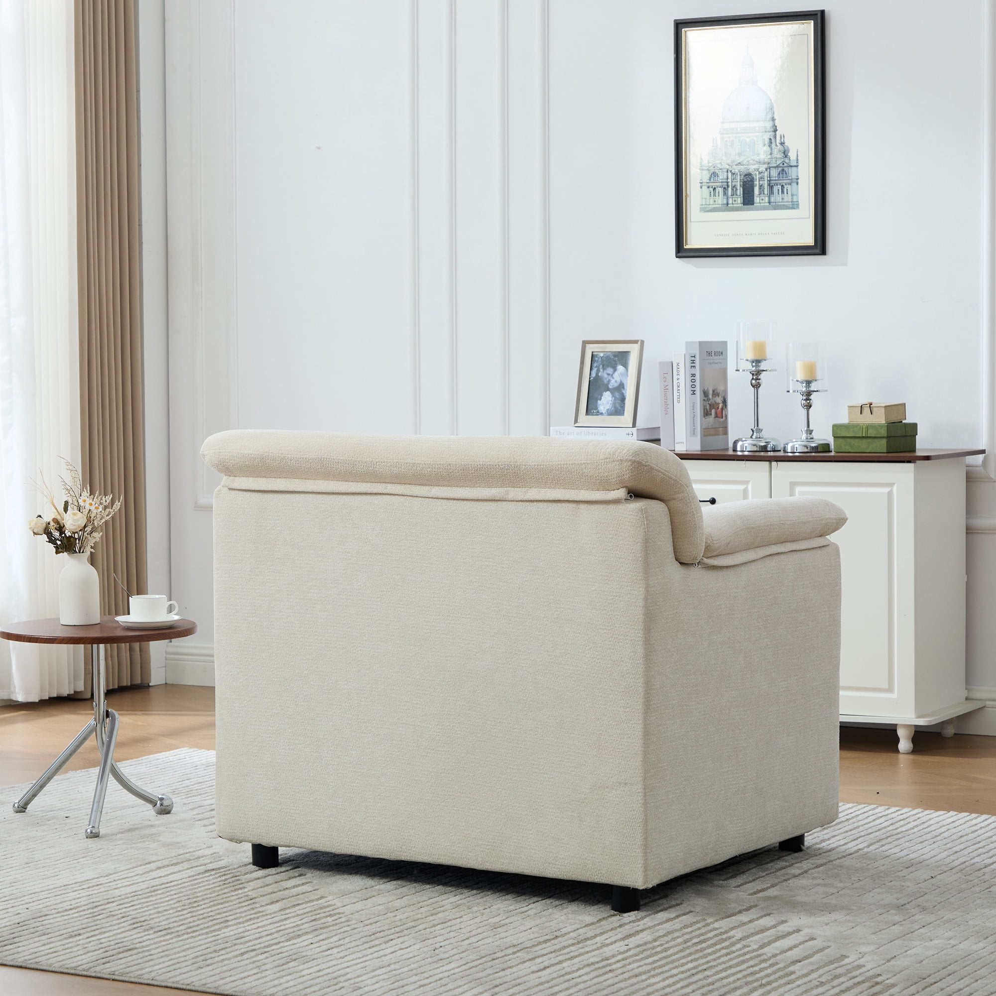HOQBN 38" Oversized Accent Chair,Chenille Upholstered Living Room Chairs,Modern Arm Chair for Living Room, Bedroom,Beige