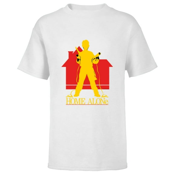 Home Alone Kevin McCallister Silhouette House Logo Retro - Short Sleeve T-Shirt for Kids - Customized-White