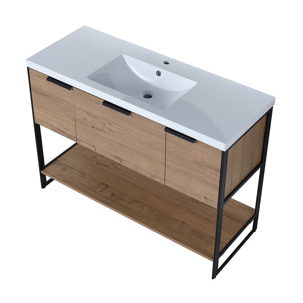 Kepooman 47" Modern Floating Bathroom Vanity, Free Standing Cabinet with Doors and Drawer, Imitative Oak Kepooman 47" Modern Floating Bathroom Vanity, Free Standing Cabinet with Doors and Drawer, Imitative Oak