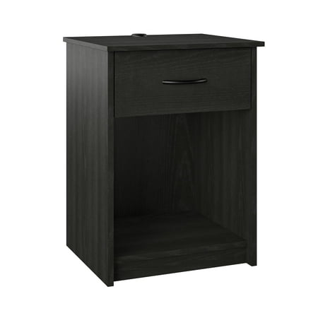Mainstays Emery 1 Drawer Nightstand With Usb Charging Ports True Black Oak Estoreinfo
