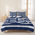 thumbnail image 3 of Full Quilt Set 78''x90'', Navy Blue Anchor Nautical Lightweight Bedspread Coverlet Set with 2 Pillow Shams, Navy Blue Striped Farmhouse Breathable All Season Quilt Bedding for Bedroom/Guest Room, 3 of 9