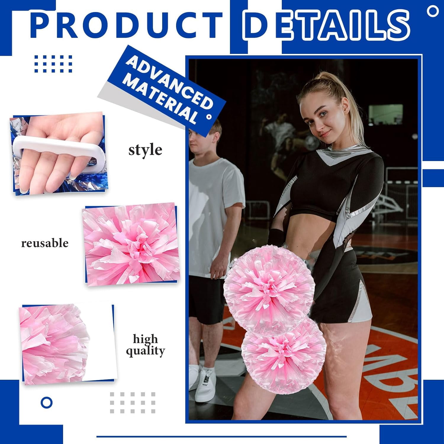 20 PCS pom poms Cheer, 13.8inch Sports Dance for Sports Team Spirit Cheering with Handle Rings