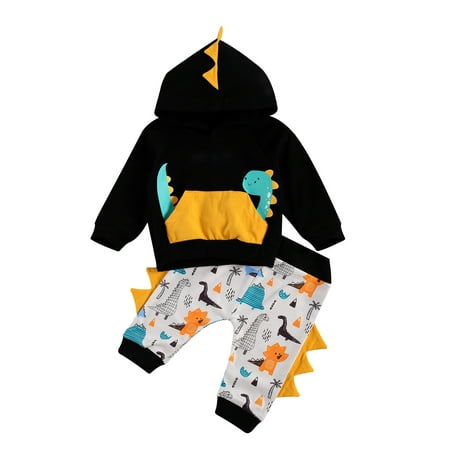 

Newborn Baby Boy Clothes Outfits Long Sleeve Hoodie with Kangaroo Pocket and Dinosaur Print Pullover Long Pants Set 0-3 Years