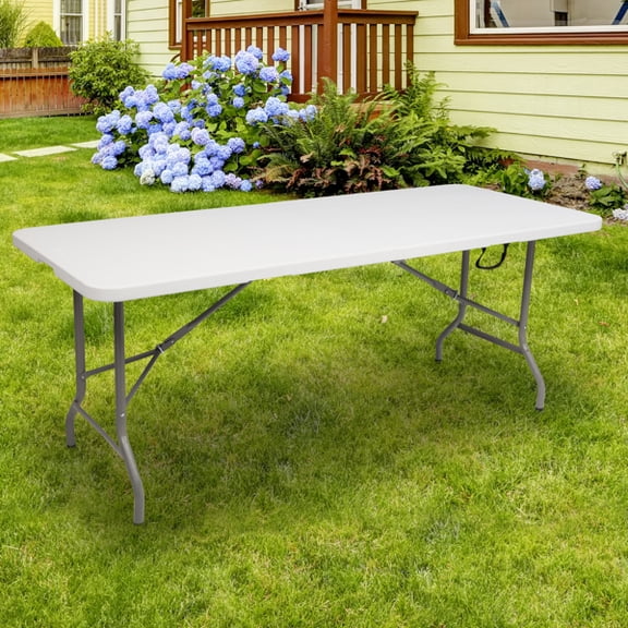 imerelez 6FT Folding Table for Indoor Outdoor, Portable Heavy Duty Fold-in-Half Plastic Dining Picnic Party Camping Table with Carrying Handle