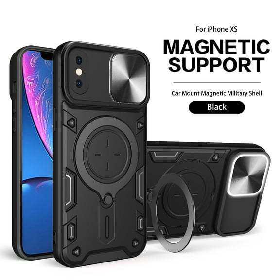 Xilaimitoo For iPhone X XS Case,with Slide Camera Cover , Full Body Military-Grade Case with Upgrade Magnetic Ring Kickstand for iPhoneX XS Case -Black