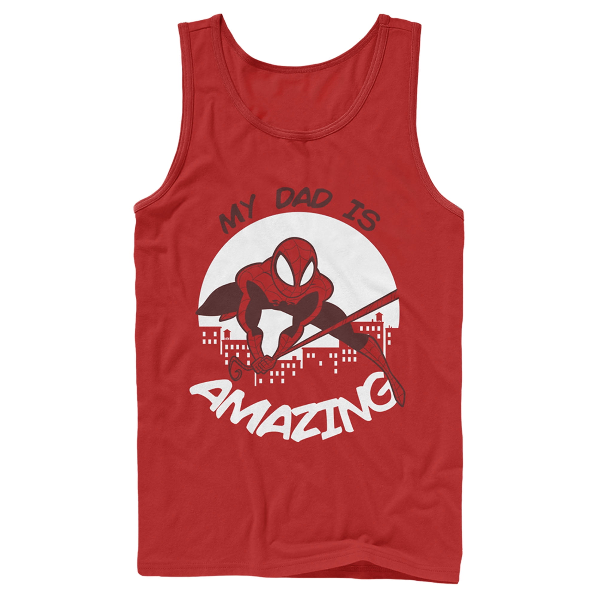 Men's Marvel My Dad is Amazing Cartoon SpiderMan Tank Top Red Large