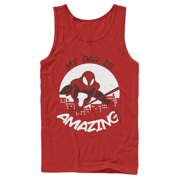 Men's Marvel My Dad is Amazing Cartoon Spider-Man  Tank Top Red Large