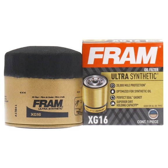 FRAM Ultra Synthetic Oil Filter, XG16, 20K mile Replacement Filter for Select Vehicles
