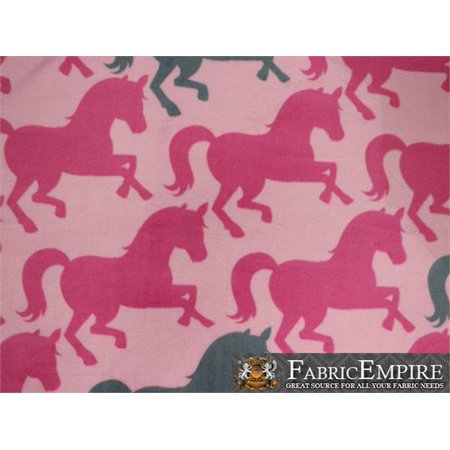 Mountain Horse Diamond Fleece - Fleece Fabric Printed ANTI PILL PINK GRAY HORSES BABY PINK BACKGROUND