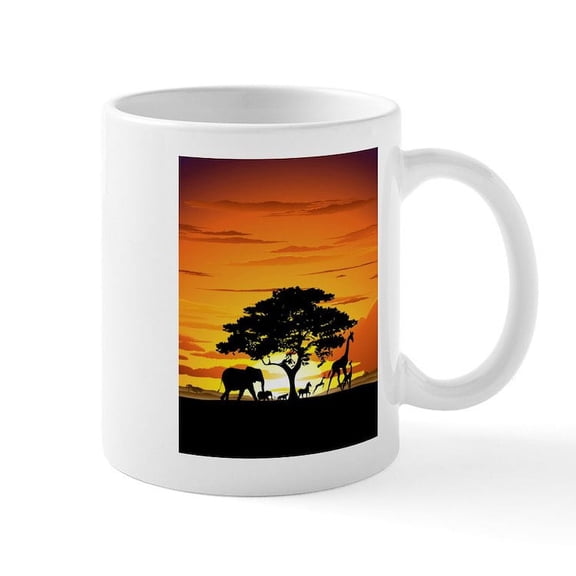 CafePress - Wild Animals On African Savannah Sunset Mug - 11 oz Ceramic Mug - Novelty Coffee Tea Cup