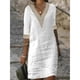 thumbnail image 4 of Vestido de mujer con cuello en V, costuras de encaje y manga media: vestido ligero y casual de verano con diseño clásico, 4 of 4