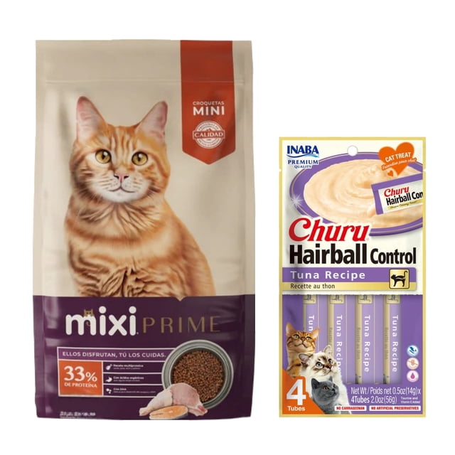 Mixi Prime 3 Kg + Churu Hairball Snack con 4 tubos de 14g