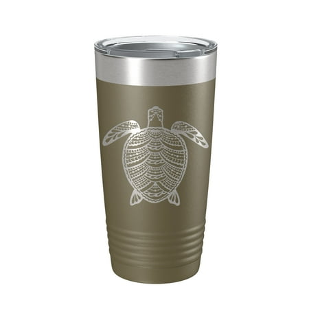 

Sea Turtle Tumbler Zentangle Travel Mug Insulated Laser Engraved Coffee Cup 20 oz Olive Green
