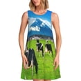 thumbnail image 1 of Balery Grazing Cows Mountain View Vestidos de verano para mujer con estampado: vestido holgado sin mangas, vestido playero informal y cómodo para días calurosos., 1 of 7
