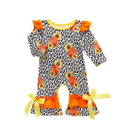 

Jkerther Newborn Baby Girls Autumn Romper Halloween Sunflower Print Long Jumpsuit