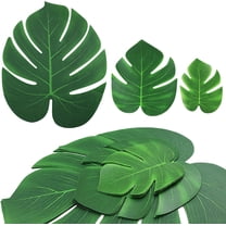 Artrylin 90PCS Artificial Palm Leaves Monstera Party Decoration 3 Size Faux Green Leaf for Safari Jungle Party Birthday Wedding Theme Party Table Decorations(Large Medium Small)