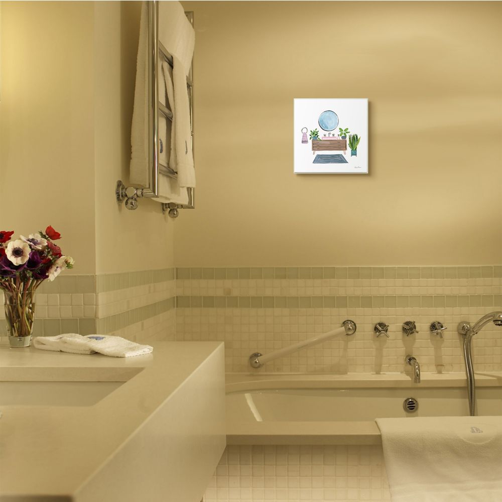 Stupell Industries Bathroom Interior Sink with Plants Blue Pink Artwork Wall Plaque Design by Farida Zaman