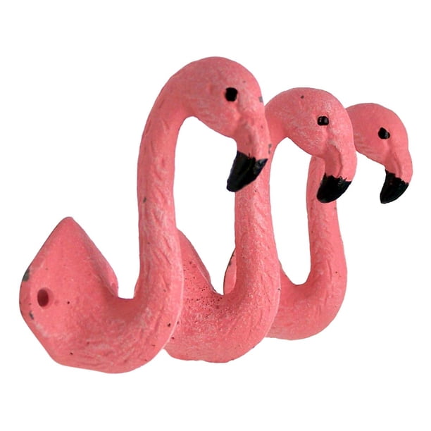 Gancho de pared de hierro fundido Pink Flamingo de 4 pulgadas (juego de 3)