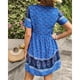 thumbnail image 4 of Vestido estampado para mujer Estilo de vacaciones Vestido de manga corta de verano Escote Corbata Falda informal para mujer Azul S, 4 of 6