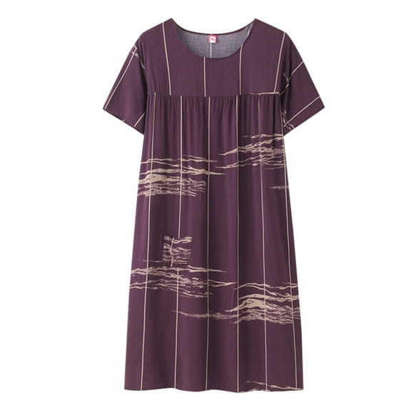 Harpily Women's Shirt Summer Cotton Silk Short Sleeved Sleep Dress For Middle Women New Loose Fitting Home Wear Elderly Sleepwear Plus Size Dress