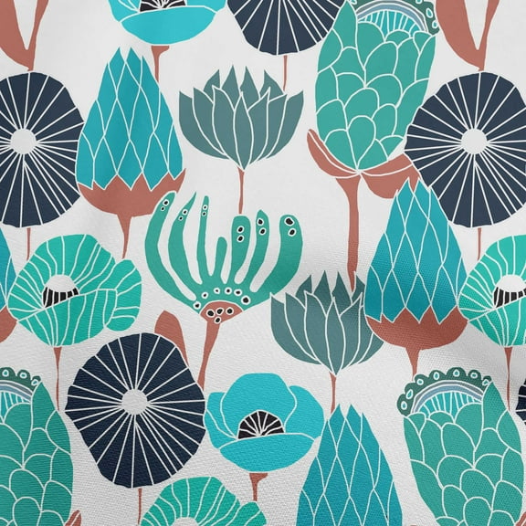 oneOone Polyester Spandex Dusty Teal Green Fabric Tropical Floral Fabric For Sewing Printed Craft Fabric By The Yard 56 Inch Wide