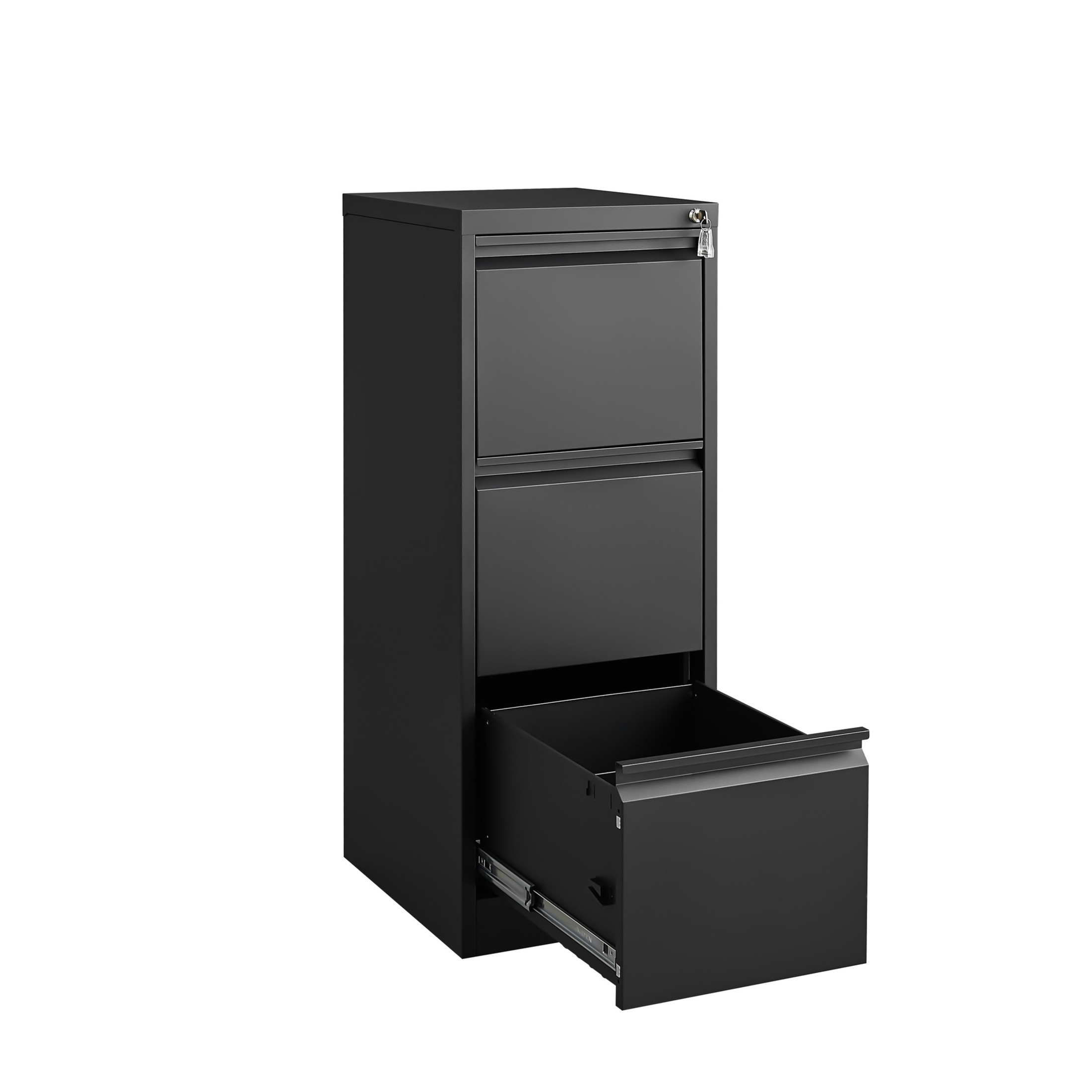 Noble House 3 Drawer Metal Vertical File Cabinet Storage with Lock for Home Office, Black