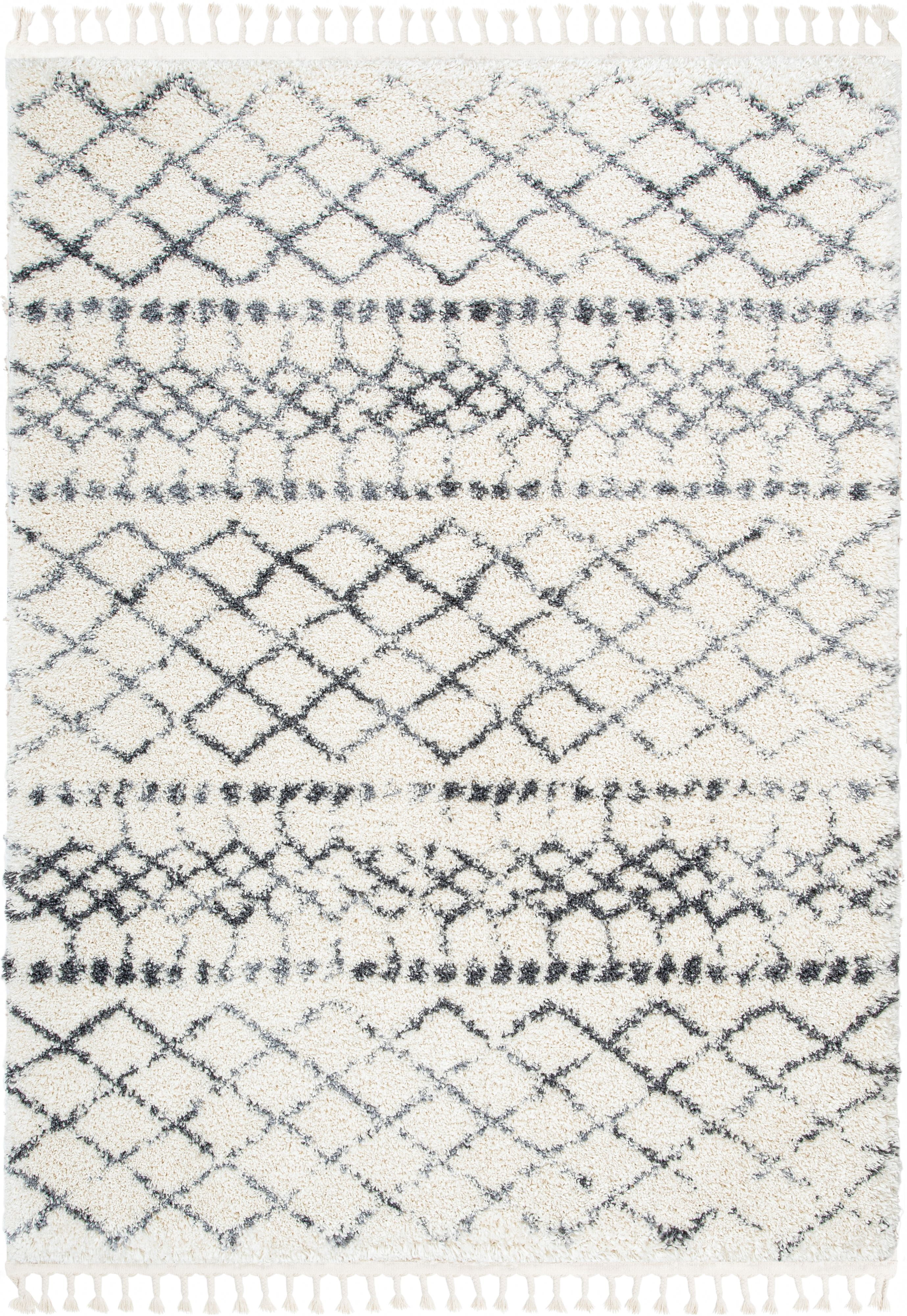 Well Woven Chloe Blossom Moroccan Trellis Ivory 5'3" x 7'3" Super Soft & Thick Shag Area Rug