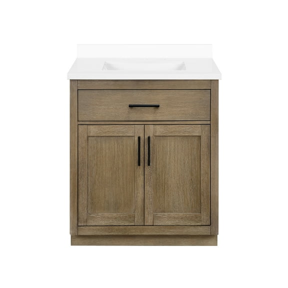 Ove Decors Bailey 30 in W x 22 in D Driftwood Oak Bathroom Vanity with Engineered Quartz Countertop