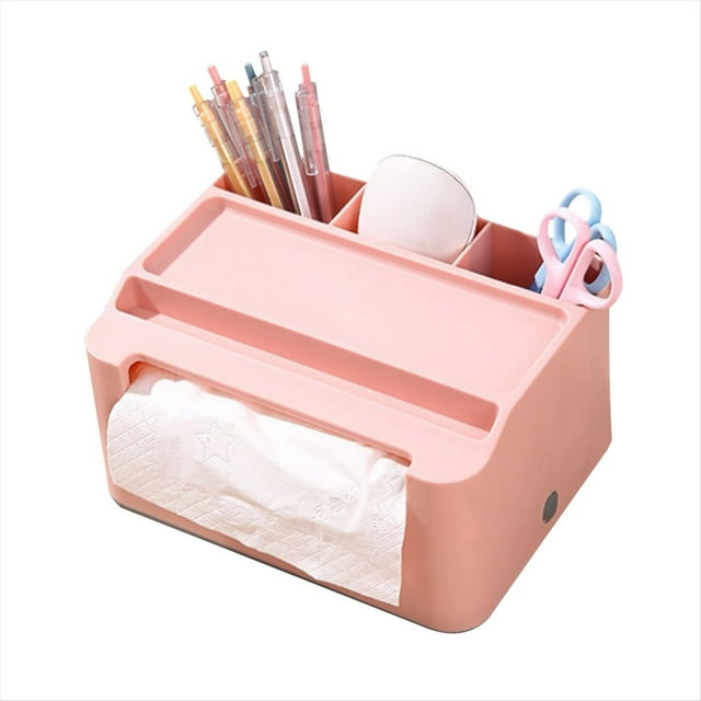 Caja Almacenamiento Pañuelos, Organizador Mesa Estudio con Cajón, Estuche para Pañuelos con Soporte Remoto, Estuche para Pañuelos con Bandeja Organizadora Estacionaria B