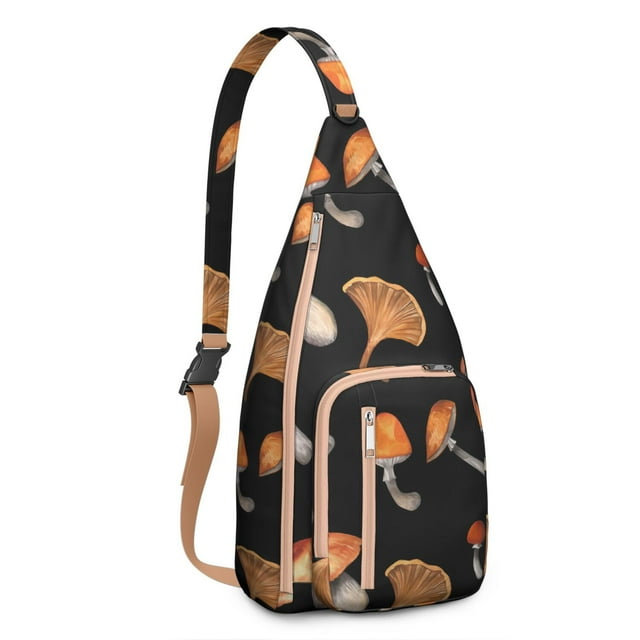Cottagecore Mushroom Chest Bag - Whimsical Woodland Print, Water-Resistant, Tactical
