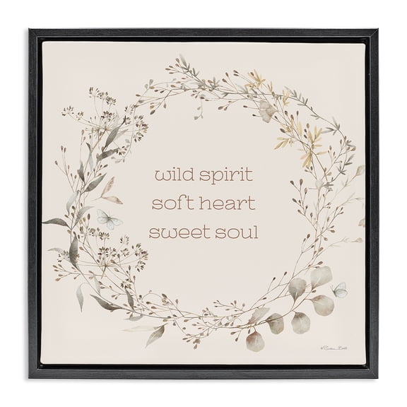 Stupell Industries Wild Spirit Soft Heart Sweet Soul Inspirational Painting Black Floater Framed Canvas Art Print Wall Art, 18 x 18