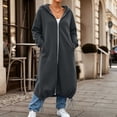 thumbnail image 6 of KyCheLot Womens Sweatshirt Zip up Long Sleeve Solid Color Hoodies Loose Trendy Maxi Length Coats with Pockets, 6 of 8