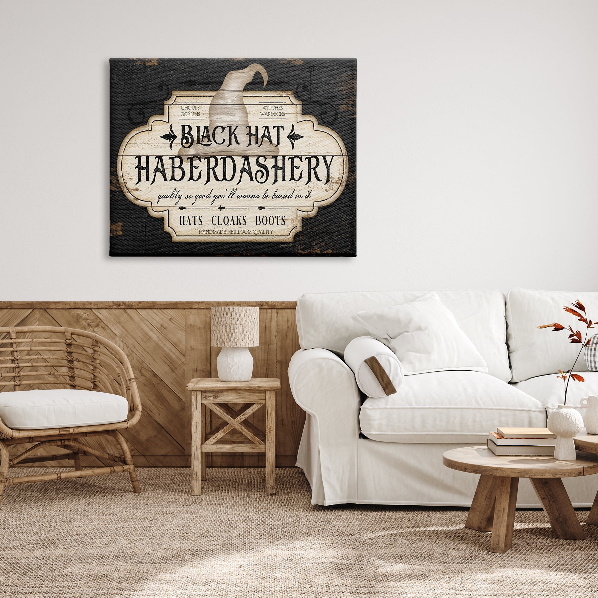Stupell Industries Black Hat Haberdashery Halloween Sign Spooky Heirloom Quality, 48 x 36, Design by Jennifer Pugh