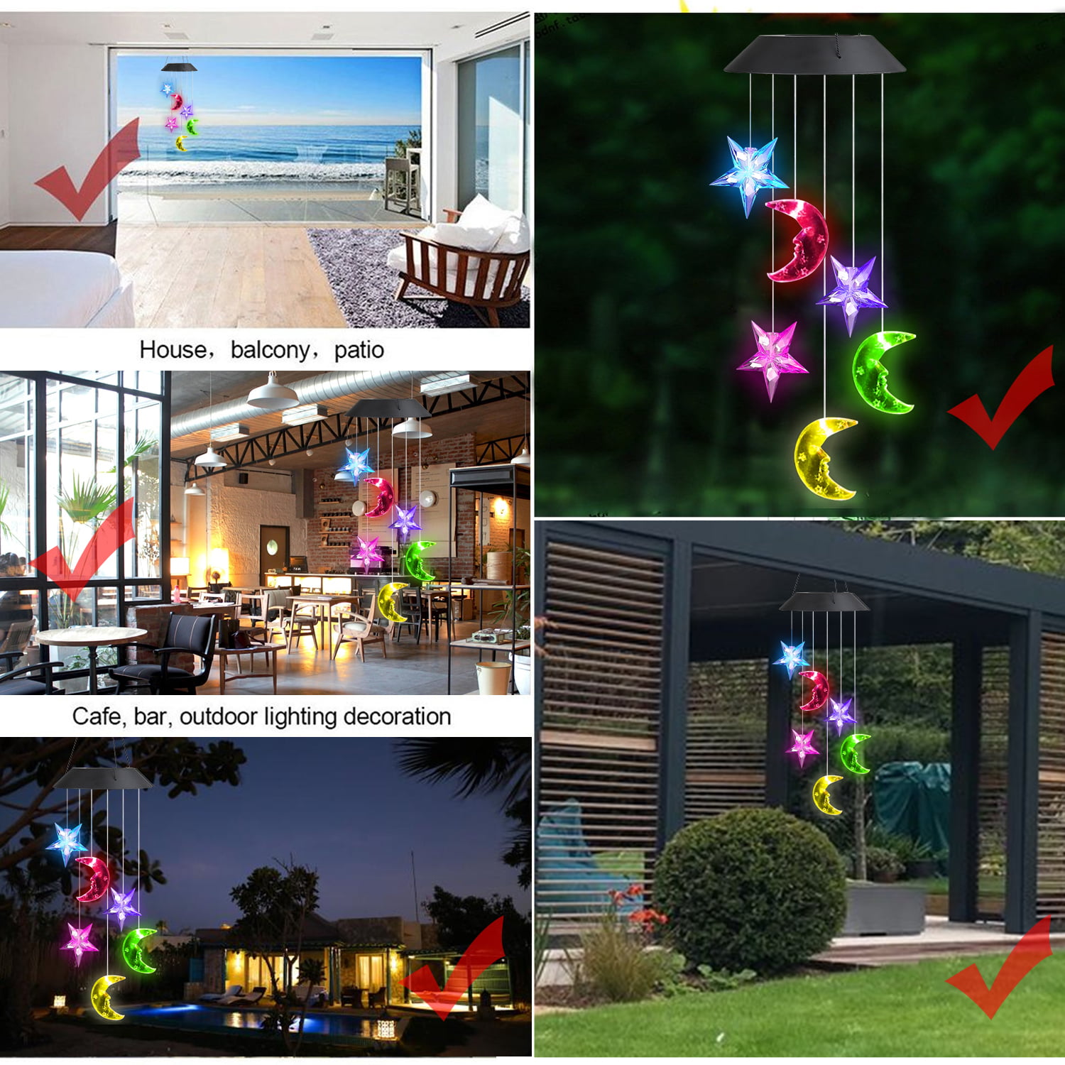 INGOFIN Blue Solar Hummingbird Wind Chimes Gifts for Mom Grandma 37'' 4 Aluminum Metal Tubes Colors Changing LED Hanging Lights Waterproof Memorial Wind Chimes for Outside Garden Patio Yard Decor 
