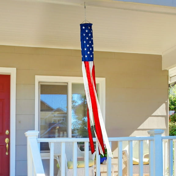 G128 - US American Windsock Flag | 60 inch | Embroidered 210D - Patriotic Hanging Decoration, Indoor/Outdoor, Vibrant Colors, Brass Grommets, Quality Polyester