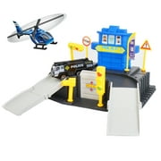 Toy Cars Two Level Parking Garage Set, Police Station Rescue Squad with Helicopter and Fire Truck for Kids