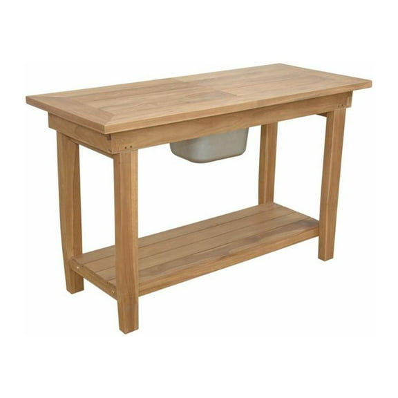 Anderson Teak Nautilus Contemporary Teak Console Table w/ SS Container in Brown