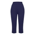 thumbnail image 4 of Casual Pants for Women Summer Casual Capri Pants with Pockets Solid Color Thin Breathable Short Pants Wide Leg Sweatpants Women Navy L, 4 of 6