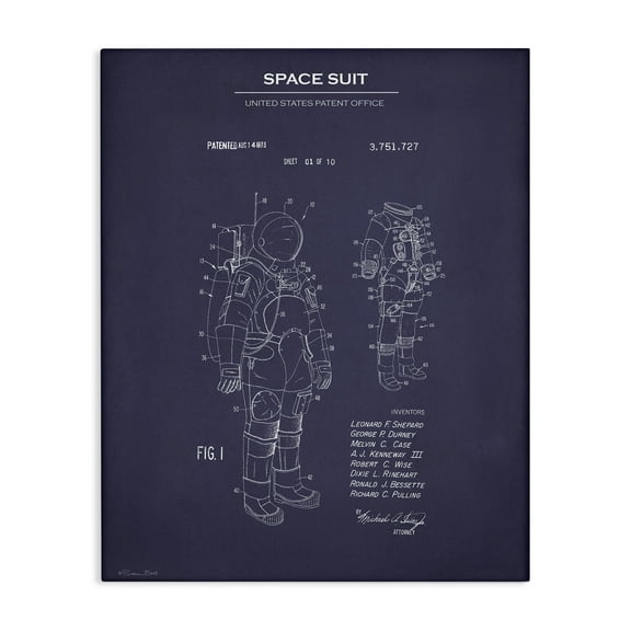 Stupell Industries Space Suit Blueprint Novelty Painting Gallery Wrapped Canvas Art Print Wall Art, 16 x 20
