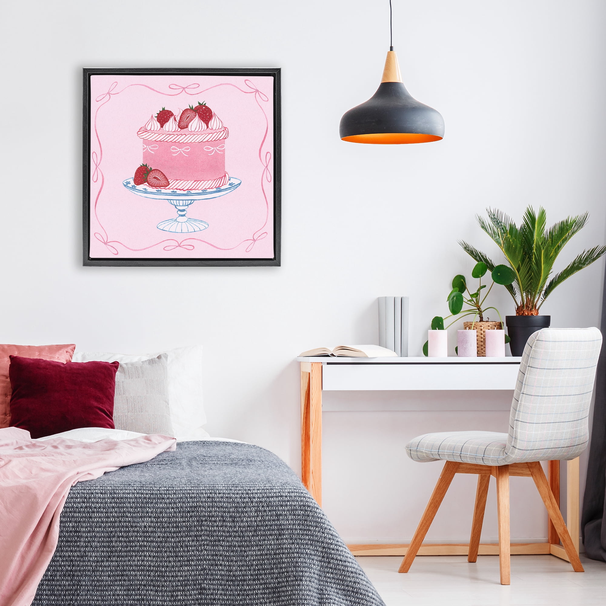 Stupell Industries Pink Strawberry Cake Black Framed Floater Canvas Wall Art, design by Grace Popp