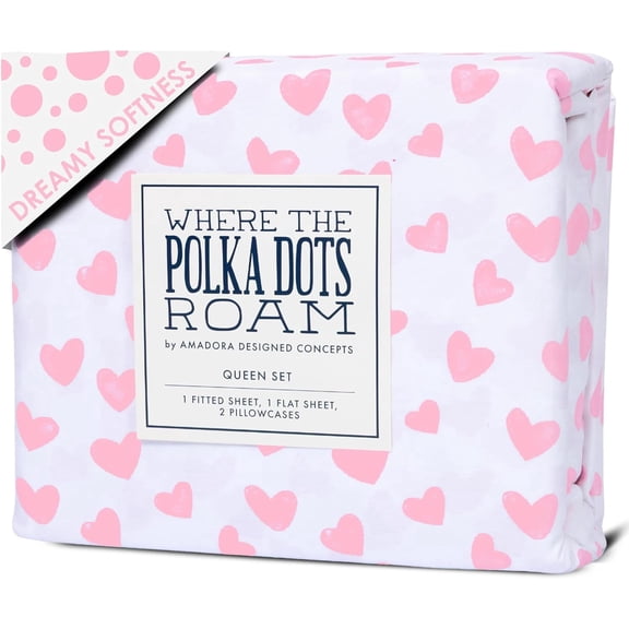 Pink Heart Sheets Full Bedding Set - Super Soft 4 Piece Heart Bed Sheets for Girls with Fitted Sheet, Flat Sheet & 2 Pillowcases - Cute Pink Heart Bedding & Room Dcor for Kids & Teens