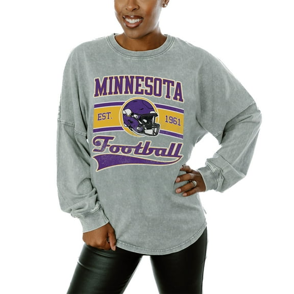 Women's Gameday Couture  Gray Minnesota Vikings  Snow Wash Oversized Long Sleeve T-Shirt