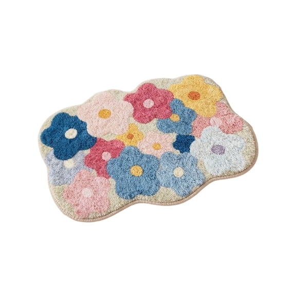 Flower Bath Mat, Cute Funny Colorful Bathroom Rugs Microfiber Absorbent Non Slip Bath Rug for Girls Women Shower, Bedroom Decor, Machine Washable, 26in X 24in, Pink