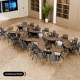 thumbnail image 6 of 6PCS Folding Sector-shaped Conference Table with Wheels dia 70.9in Walnut, Foldable Mobile Training Tables for Office Classroom (HTSX ), 6 of 7