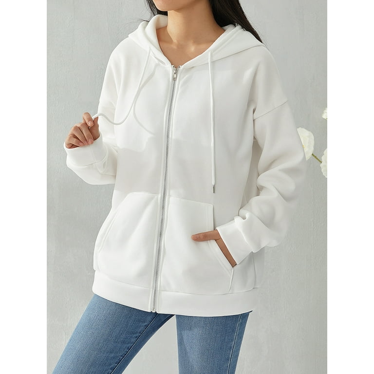 Solid zip up drawstring hooded sweatshirt sale