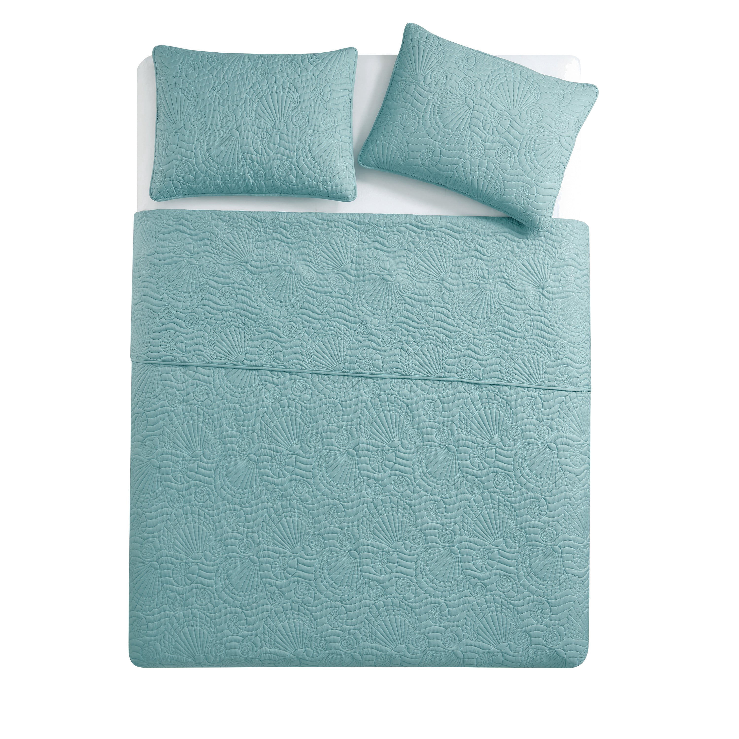 VCNY Home Ocean Coastal 3-Piece Seafoam Green Textured Seashell Quilt Set, Full/Queen, Adult, Unisex