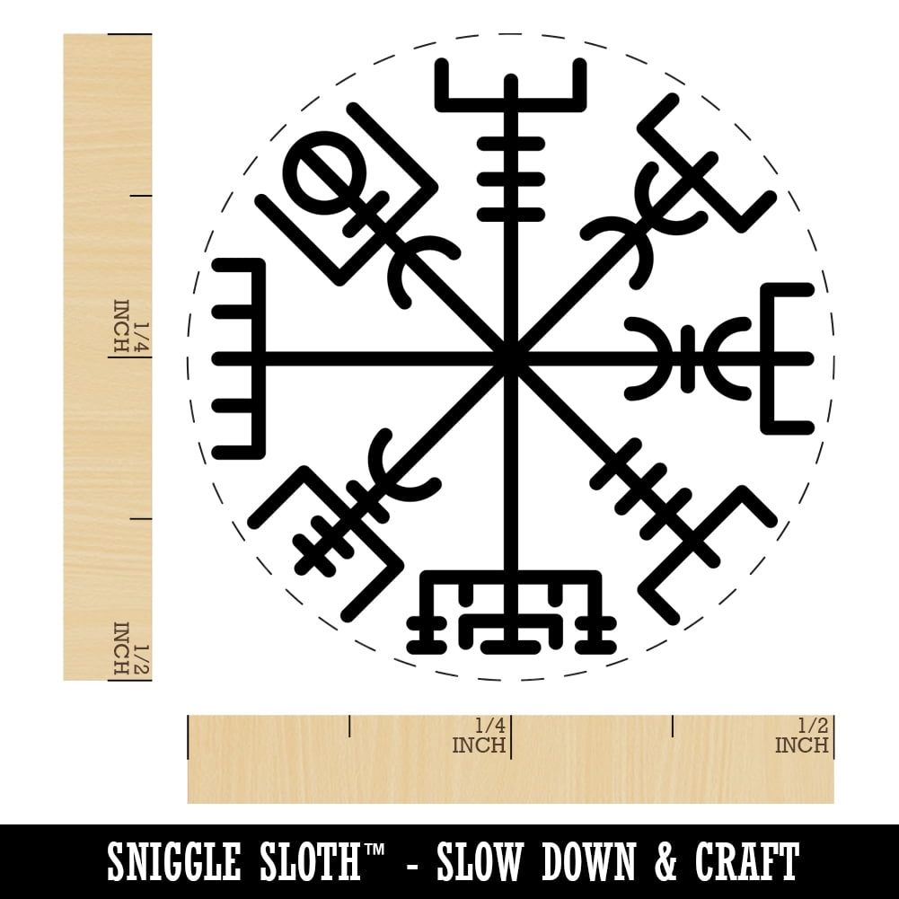 Viking Vegvisir Norse Protection Rune Self-Inking Rubber Stamp Ink Stamper - Blue Ink - Mini 1/2 Inch