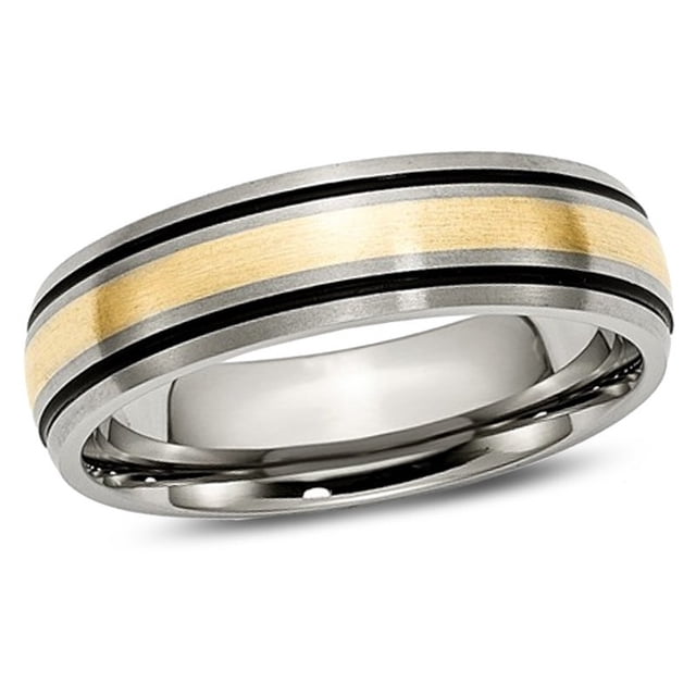 Mens 6mm Antiqued Titanium Wedding Band Ring with 14K Gold Inlay