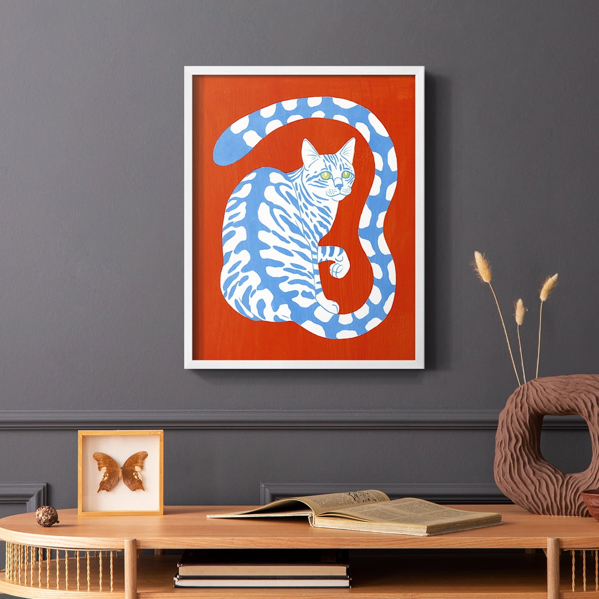 Complementary House Cat I Framed Print in White Solid Wood Framed Print No Nail Hanging